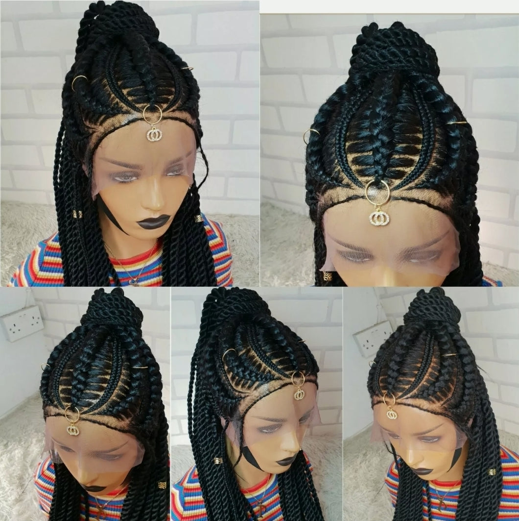 Stitch braids twist cornrow Wig